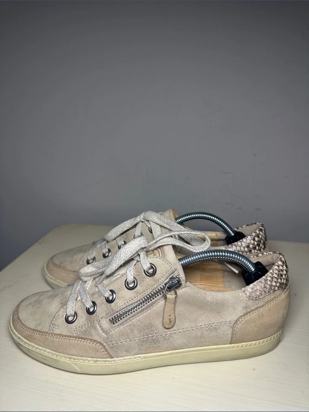 Paul Green Taupe Suede Zip-Accent metallic Women's Sneakers